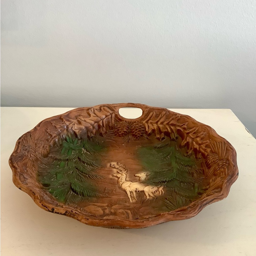 Vintage Resin Deer Scene Wall Art/Bowl